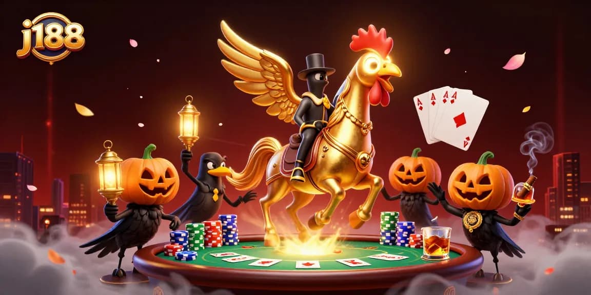 Experience intense gameplay at j188 with a golden rooster marvelously depicted in this vibrant casino scene.