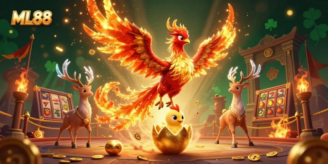 Engage in the thrilling ML88 casino experience with a phoenix showcasing luck and fortune.