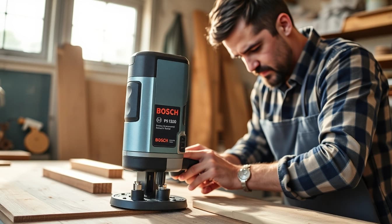 Bosch PSR 1200 im Einsatz beim präzisen Bohren in Holz für vielseitige Projekte.