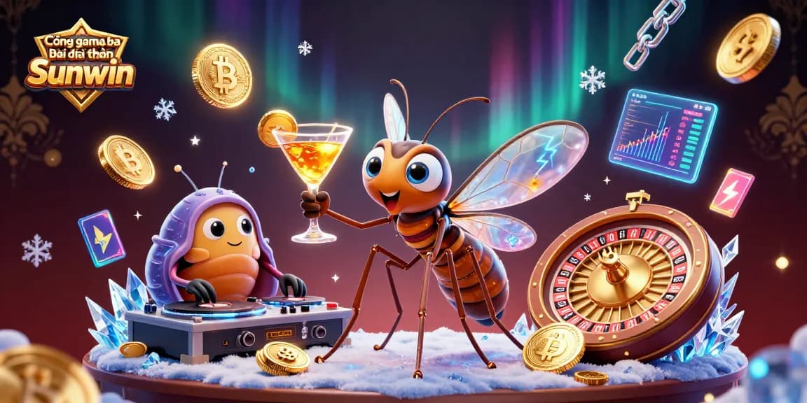 Cổng game bài đổi thưởng Sunwin showcases a vibrant casino scene featuring unique characters and gaming elements.