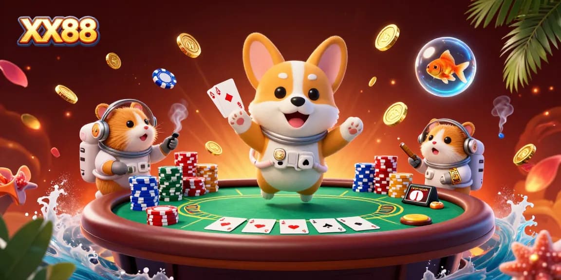 Join the fun at XX88 casino with an astronaut corgi in a vibrant space station!