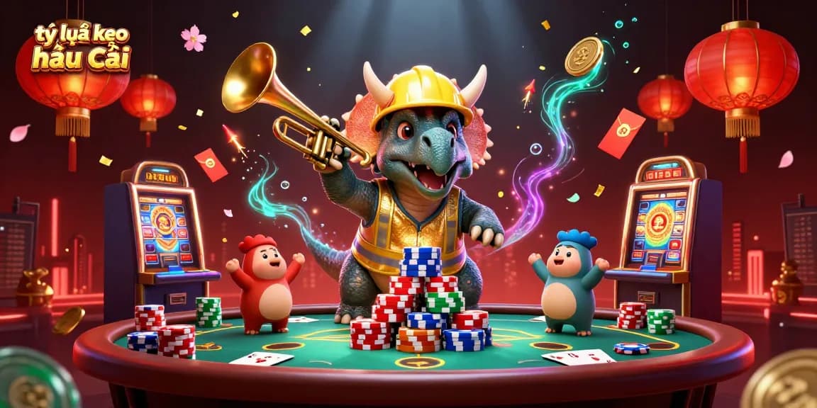 Celebrate winning strategies with tỷ lệ kèo nhà cái through dynamic 3D cartoon gambling illustration.