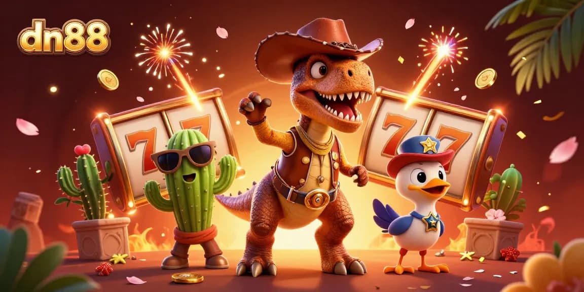 Experience thrilling gameplay at dn88 with exciting slot reels and casino characters.