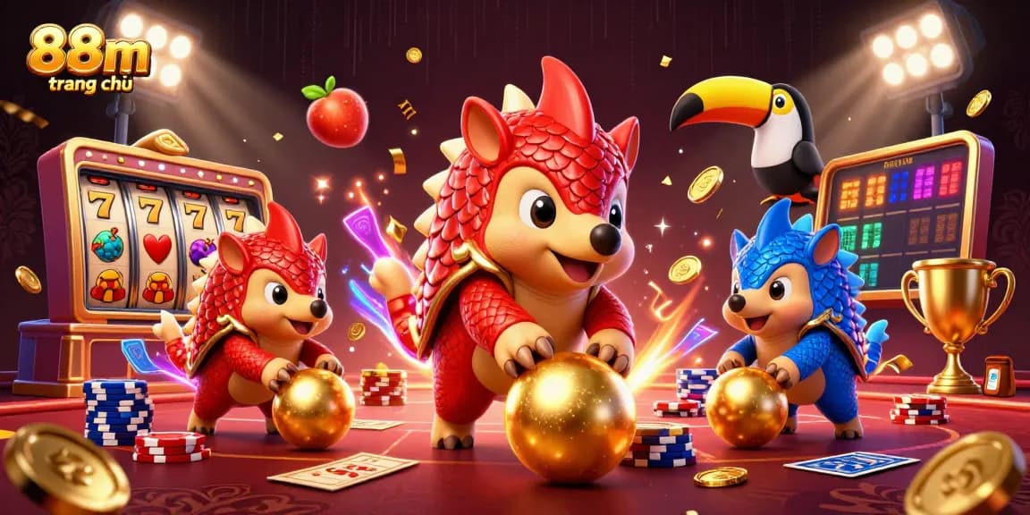Experience thrilling gameplay with 88m trang chủ featuring lively pangolins in a vibrant casino scene.