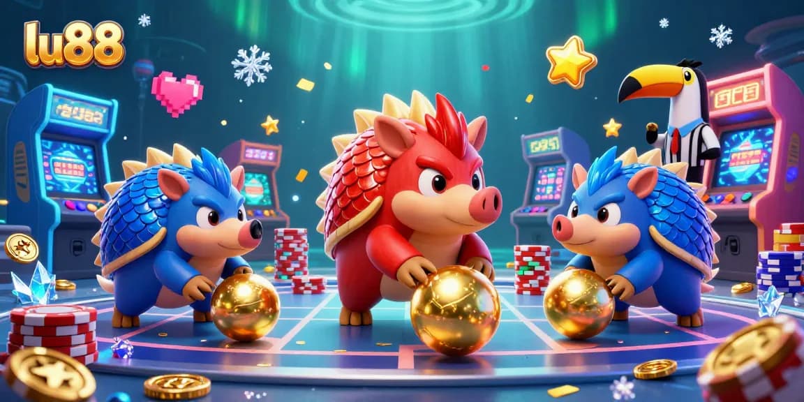 Experience thrilling gameplay with LU88's vibrant 3D showdown between rival pangolins, capturing the excitement of casino adventures.