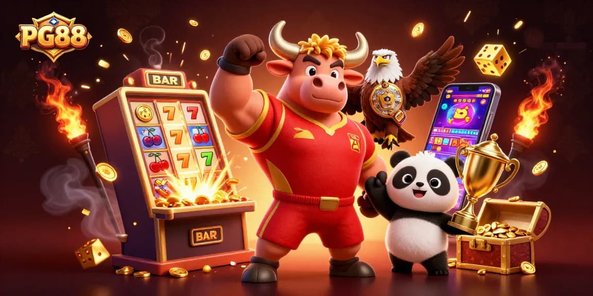 PG88 invites players to experience exciting wins with a vibrant casino gaming scene featuring jackpot symbols and dynamic characters.
