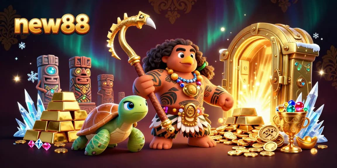 Experience new88's thrilling jackpot wins with a spectacular 3D casino adventure scene