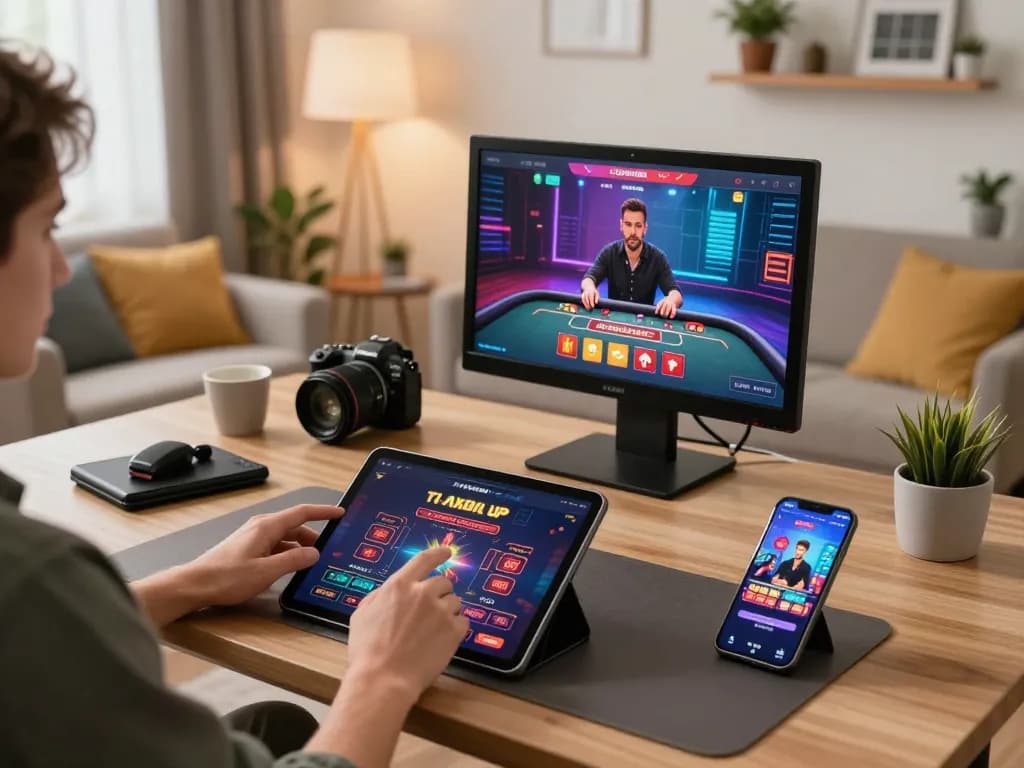Engage with đăng ký 88vv on a stylish online gaming setup featuring a tablet and smartphone