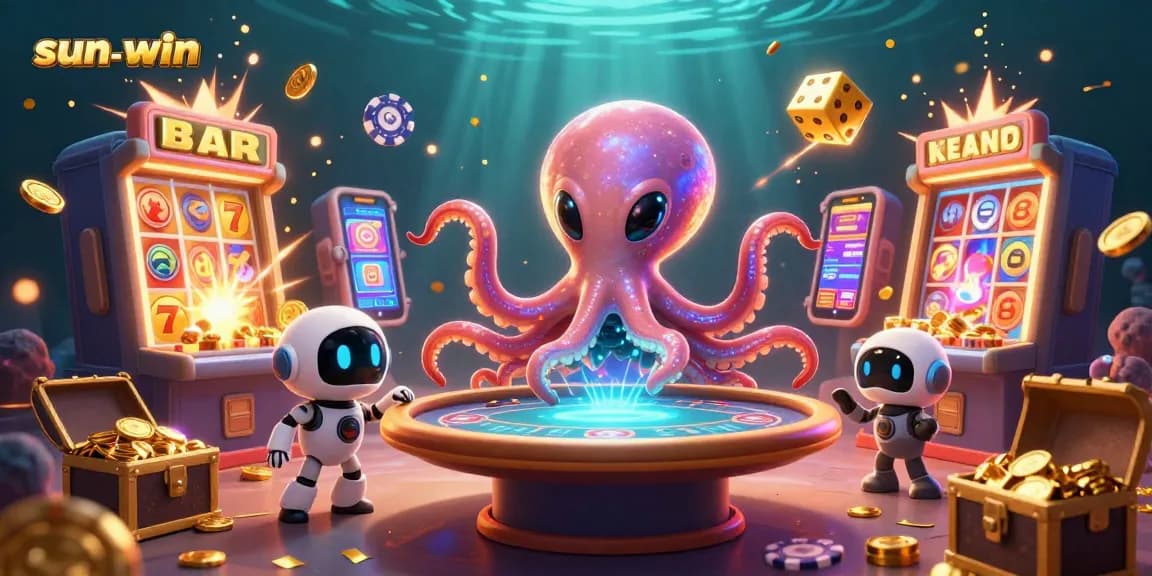Experience thrilling adventures at sun-win with a 3D alien octopus at a holographic poker table.