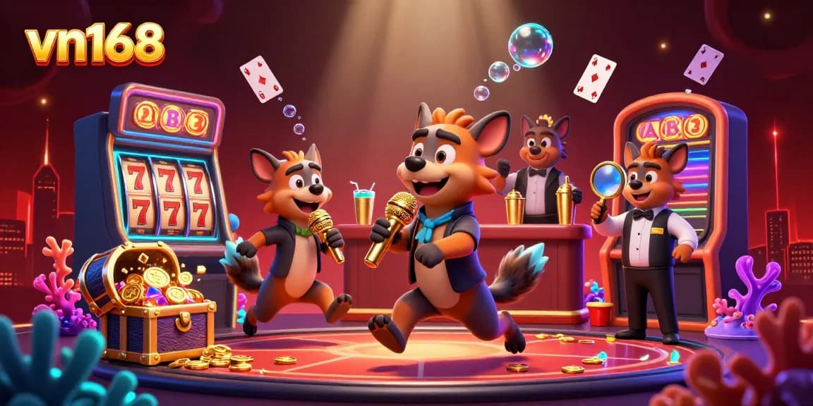 Engage with vn168's vibrant casino club experience featuring hyenas in 3D action.