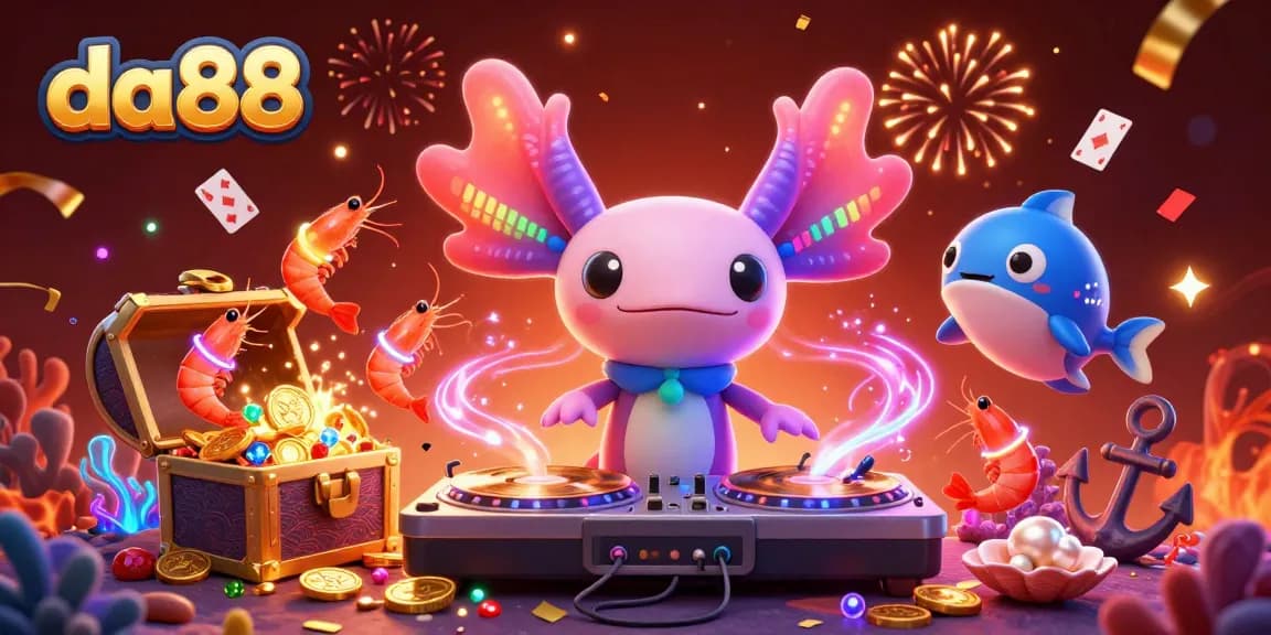 Join the fun at da88 with exciting underwater casino vibes featuring an axolotl DJ.