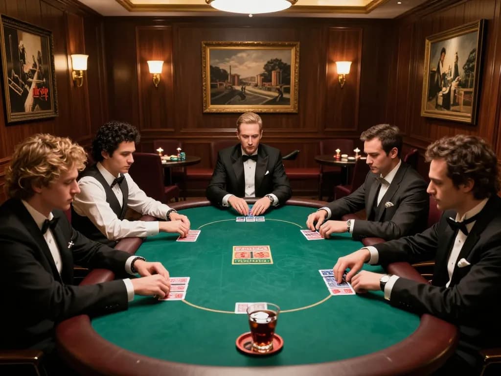 Experience strategic poker gameplay at "rik vip" in an upscale private gaming room, with players engaged and focused.