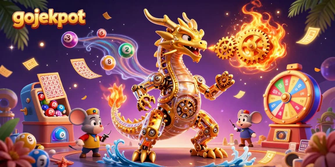 Engage with gojekpot's thrilling gameplay featuring colorful lottery elements and an enchanting dragon.