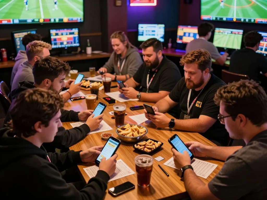 Engaging participants in cá độ bóng đá online at a thrilling betting event, lively atmosphere with screens displaying live odds.