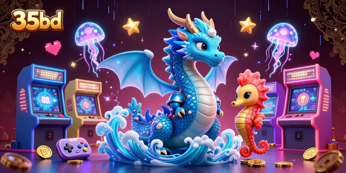 Experience the thrill of 35bd gaming with vibrant characters and action-packed casino elements in this dynamic illustration.