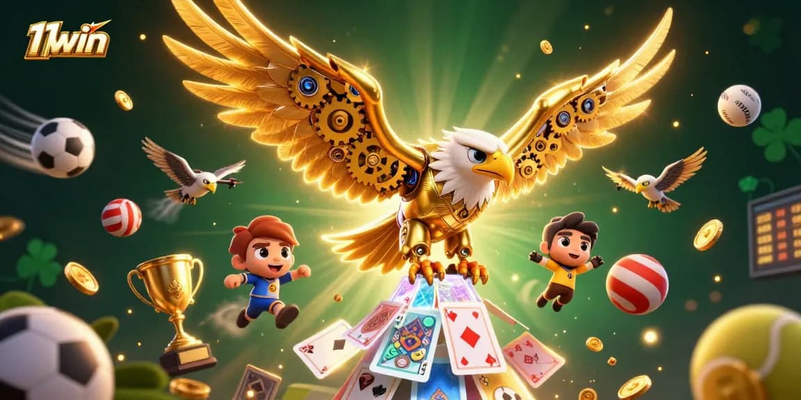 Engage in thrilling gameplay with 11WIN, featuring vibrant 3D characters and casino elements.