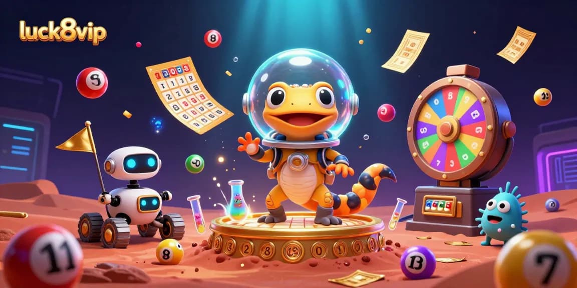 Engage with luck8vip as a Martian gecko finds a hidden golden casino amidst vibrant casino elements.