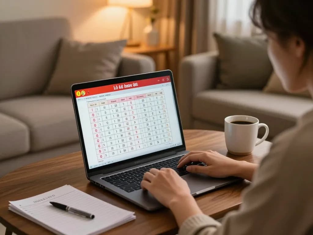 Person engaging with lô đề online for a winning betting strategy in a cozy home setting.