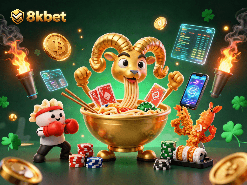 Engage with 8xbet in a vibrant animated casino scene with crypto elements.