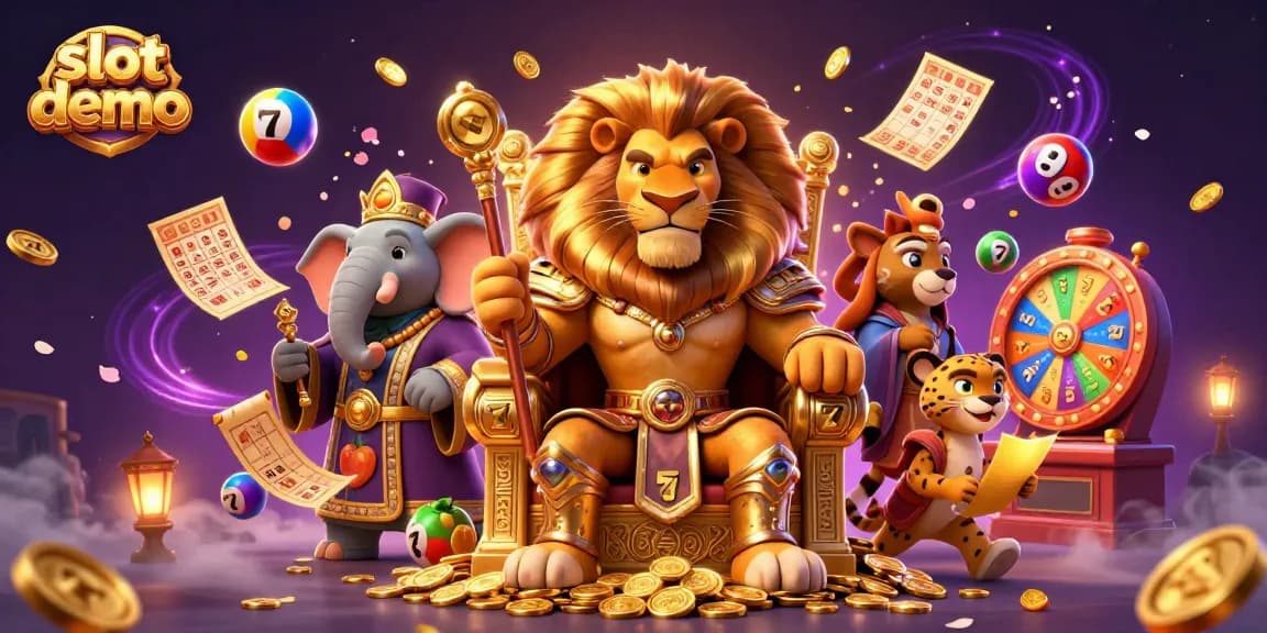 Engage with this vibrant slot demo scene featuring detailed characters and dynamic gaming elements.