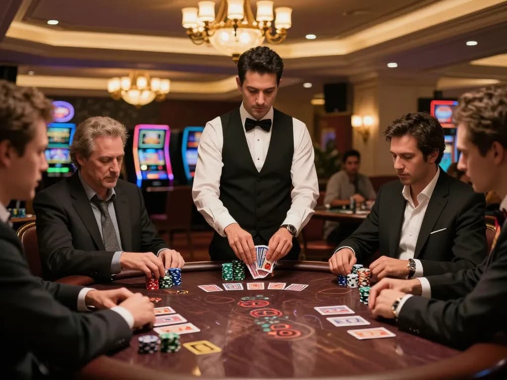 A player at CM88 strategically placing bets during an intense blackjack game in a vibrant casino setting.