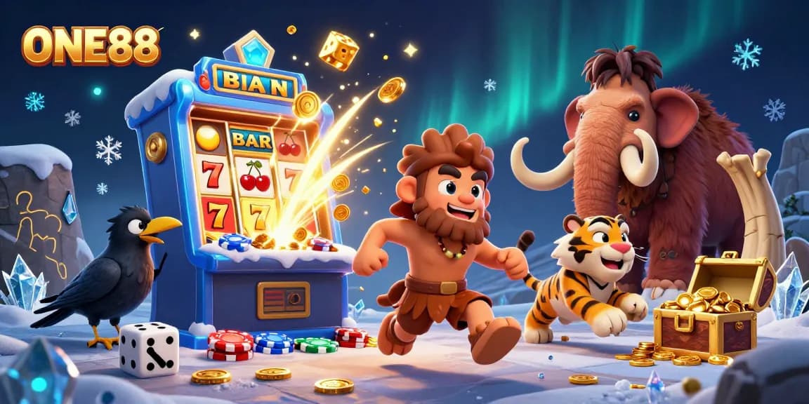 Experience thrilling action at ONE88's prehistoric casino with the playful caveman duo and dazzling jackpots.
