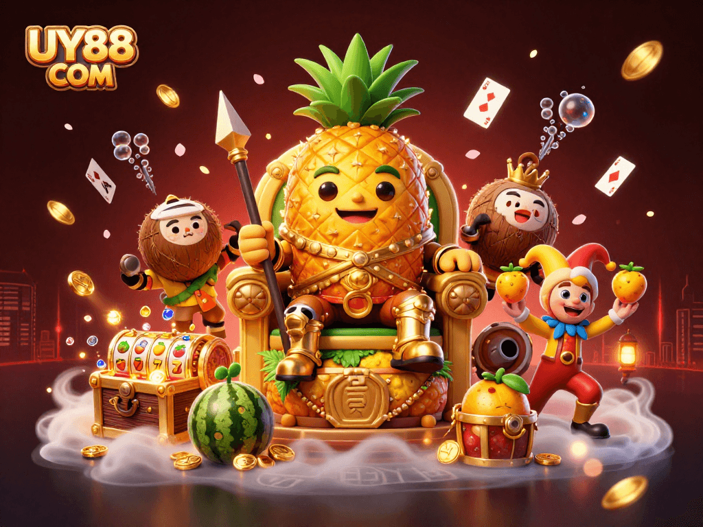 Experience the thrilling gameplay at UY88 COM with a vibrant and dynamic casino scene featuring unique characters.