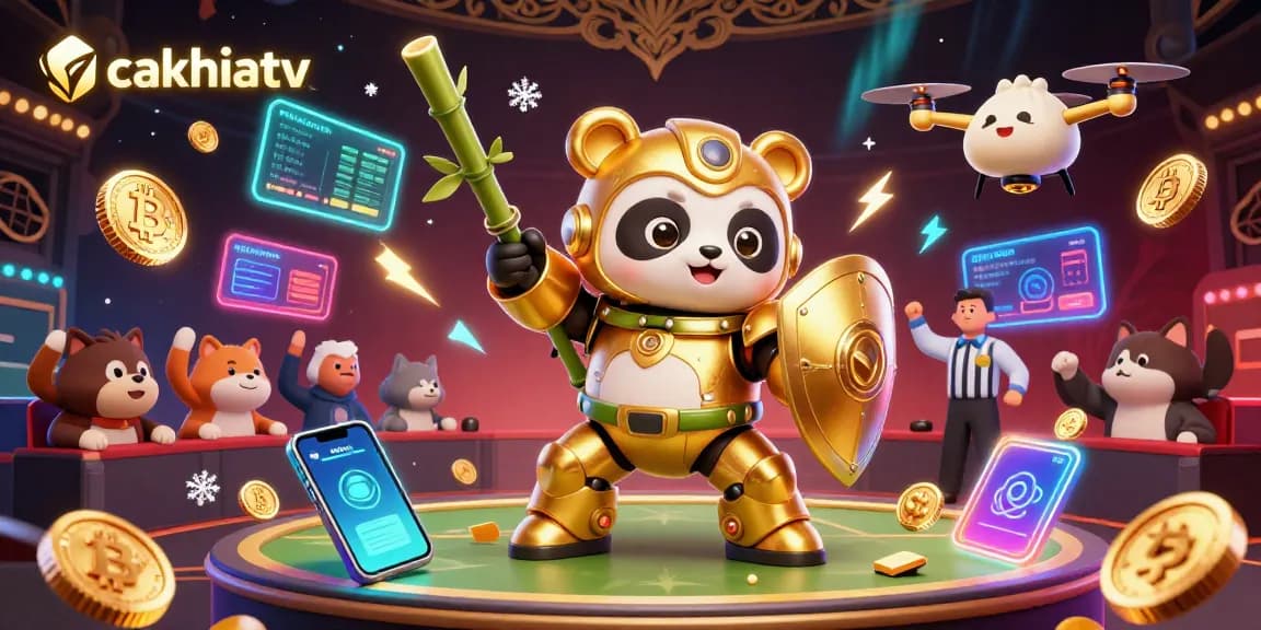 Engage with cakhiatv's dynamic sports betting experience amidst vibrant crypto elements and exciting game visuals.