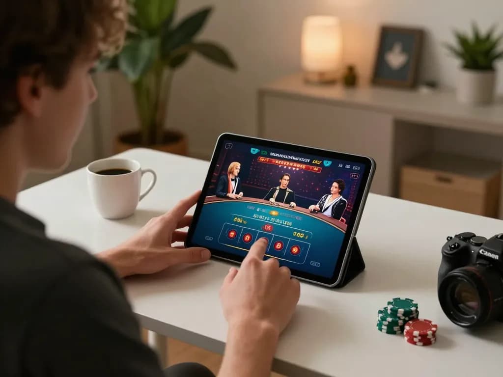 Engaging gaming moment at Nhà Cái SC88 with live dealer casino game on tablet