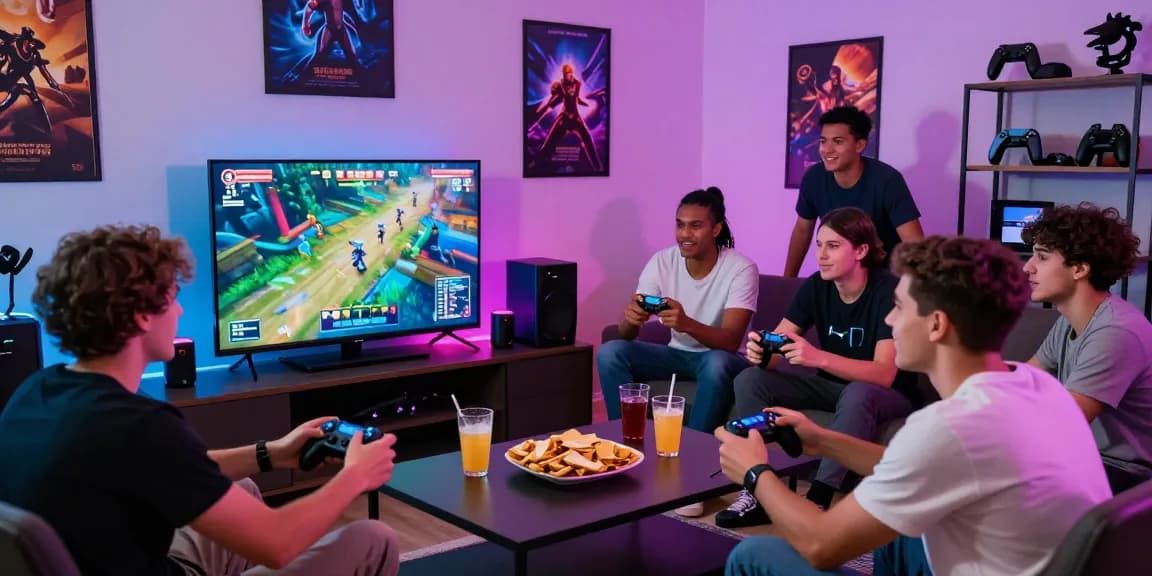 Players enjoying B52 games in a lively gaming room with colorful lighting.
