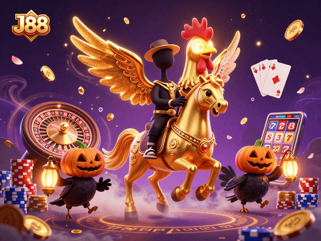 Experience thrilling wins at J88 casino with a vibrant illustration of winning moments and joyous celebrations.