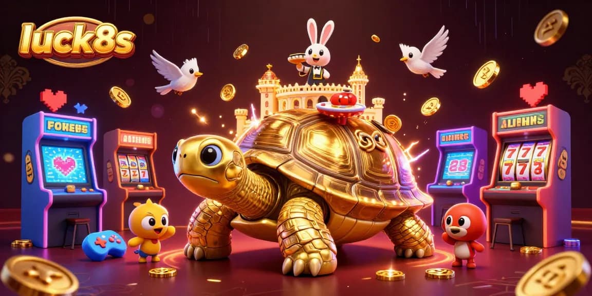 Engage in thrilling gameplay with luck8s, featuring a golden tortoise casino and a rabbit dealer.