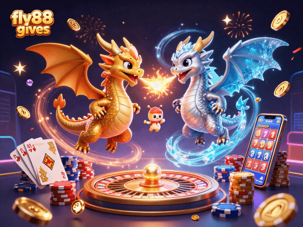 Experience thrilling moments with fly88 gives as gold and silver dragons create a magical casino atmosphere.