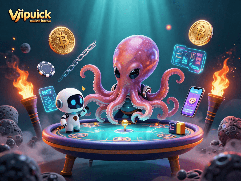 Erleben Sie den VIPLuck Casino Bonus und genießen Sie spannende Gewinne bei intergalaktischen Pokerraumszenen.