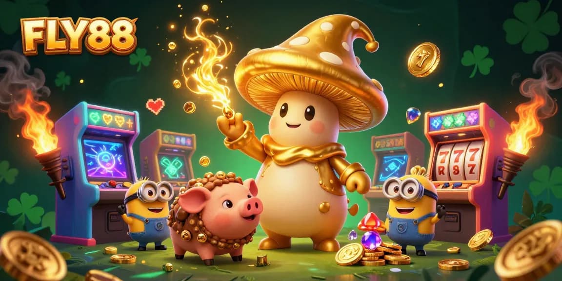 Experience dazzling wins with FLY88's magical casino, showcasing treasures and vibrant gaming elements.