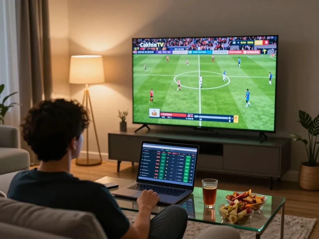 Engage in footbal stream Cakhiatv while enjoying the game in a cozy living room setting.