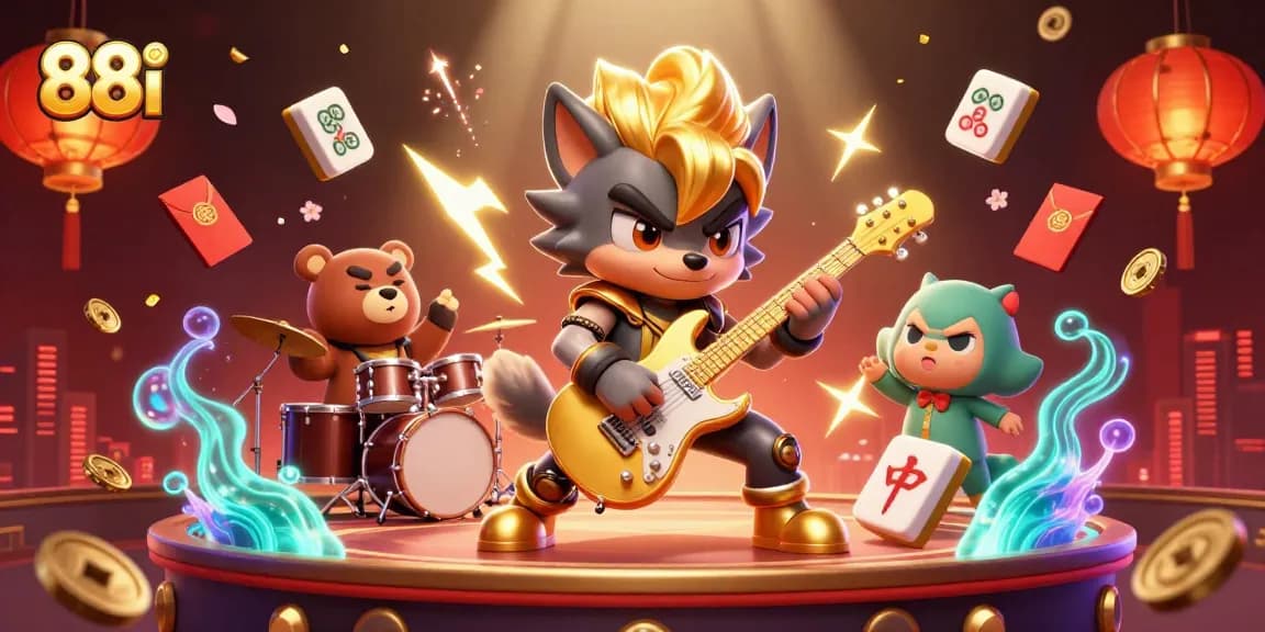 Experience the thrill at 88i with a dynamic 3D casino scene featuring musicians and game elements.