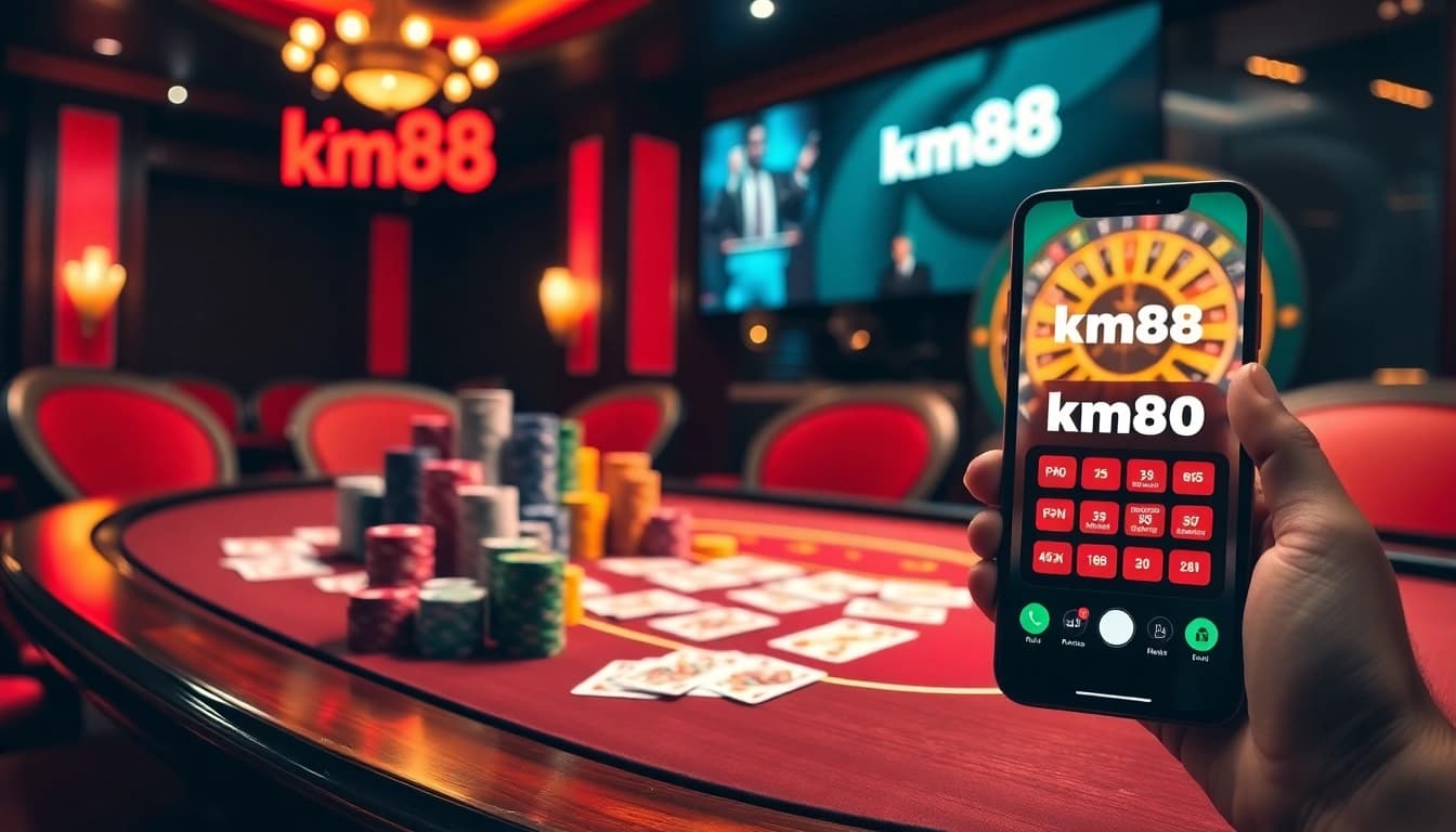 Experience the thrill of high-stakes poker with km88 at a stunning casino scene.