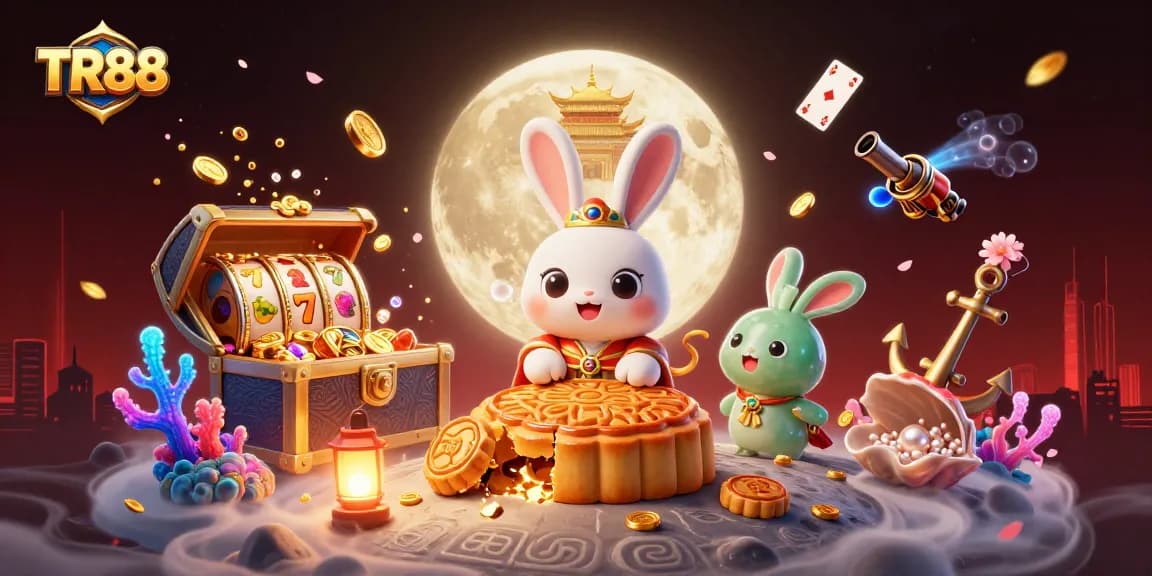 Bet on TR88 as the 3D moon rabbit reveals treasures and poker chips from mooncakes