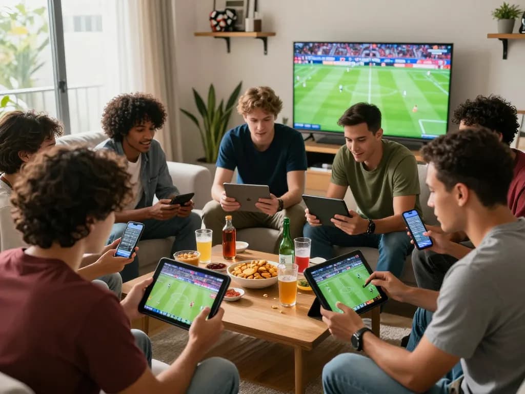 Tỷ lệ kèo bóng đá analysis with friends enjoying a sports betting gathering.