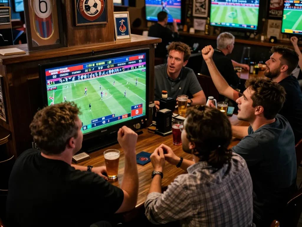 Engaging bettors analyzing odds on Lương Sơn TV during a live match viewing.