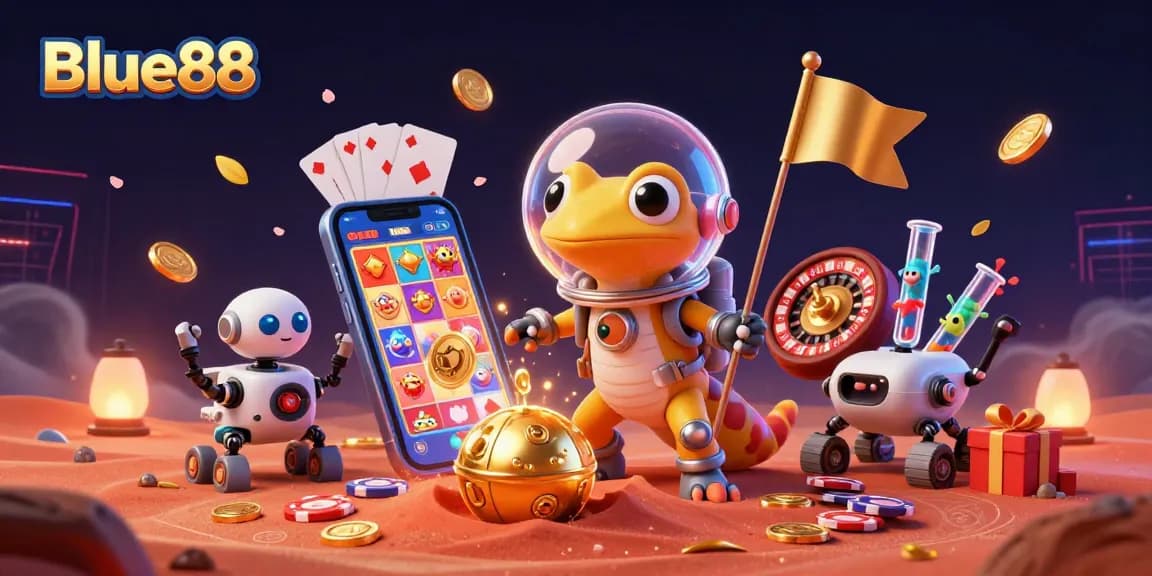 Experience thrilling wins at Blue88 with lively gaming elements and vibrant casino visuals.