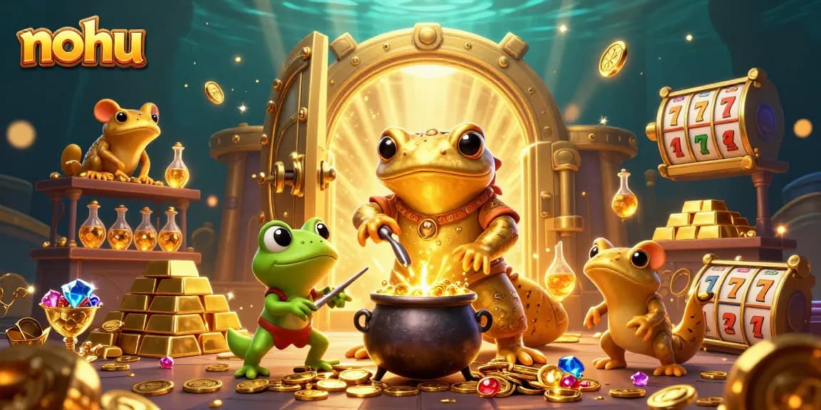 Nohus players engage in exciting slots with vibrant treasures and gold coins.