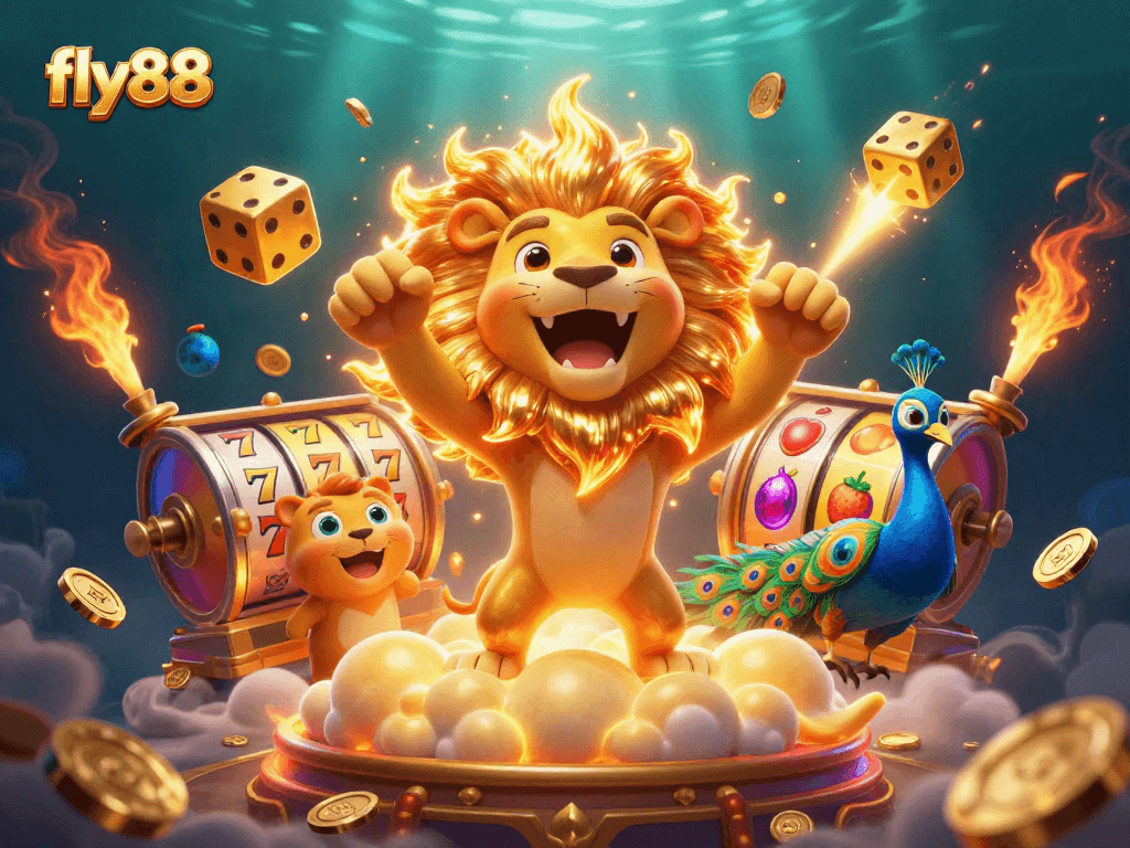 Engage with fly88's exhilarating slots scene featuring vibrant characters and thrilling casino elements.