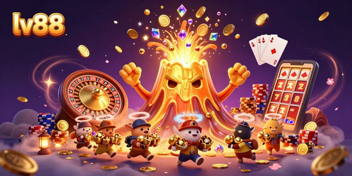 Experience thrilling wins at lv88 with a vibrant eruption of golden treasures and casino excitement.