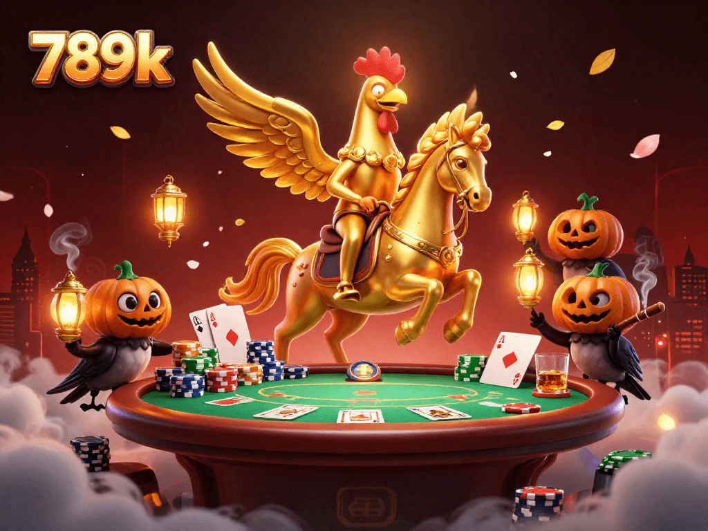 Engage in thrilling gameplay at 789k featuring a vibrant casino scene with unique golden rooster character.