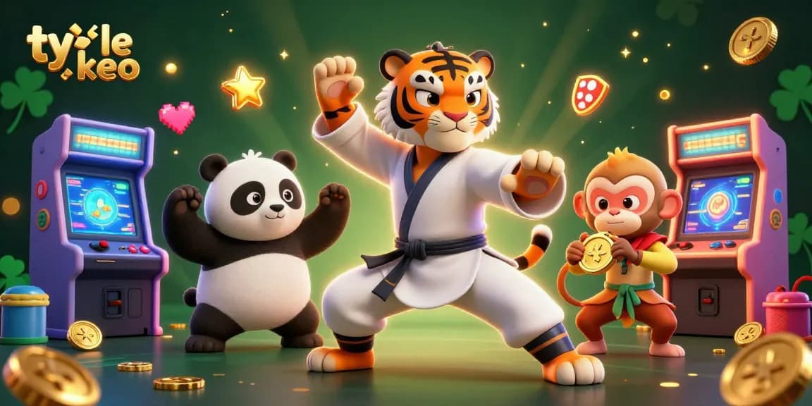 Place bets confidently with ty le keo as a kung fu tiger master wields strategy in a vibrant casino scene.
