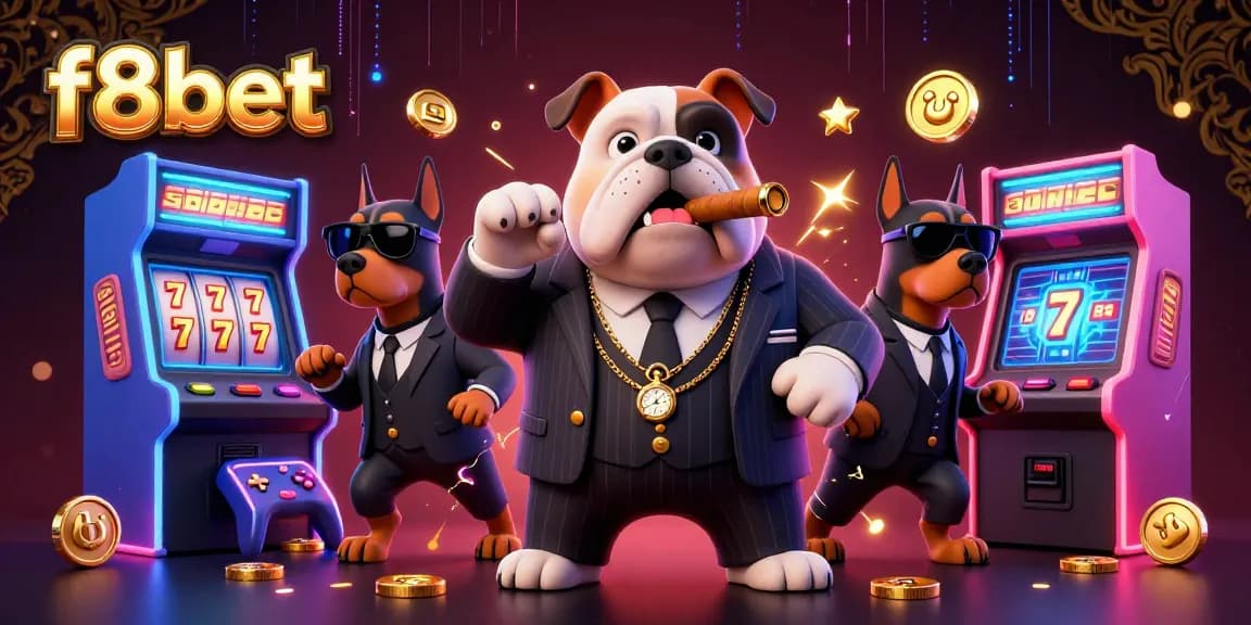 Engage with the dynamic world of f8bet featuring a 3D cartoon mafia boss and game elements in an electrifying casino scene.