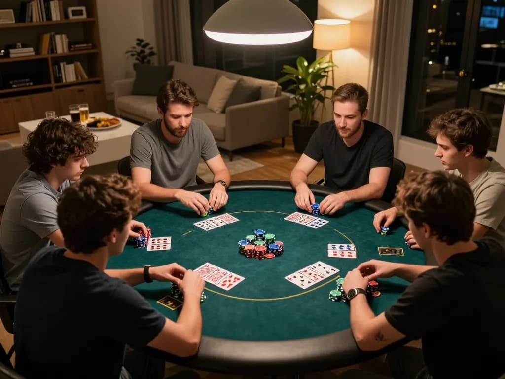 Participants enjoying a poker game at home while using mm88 com for betting strategies.