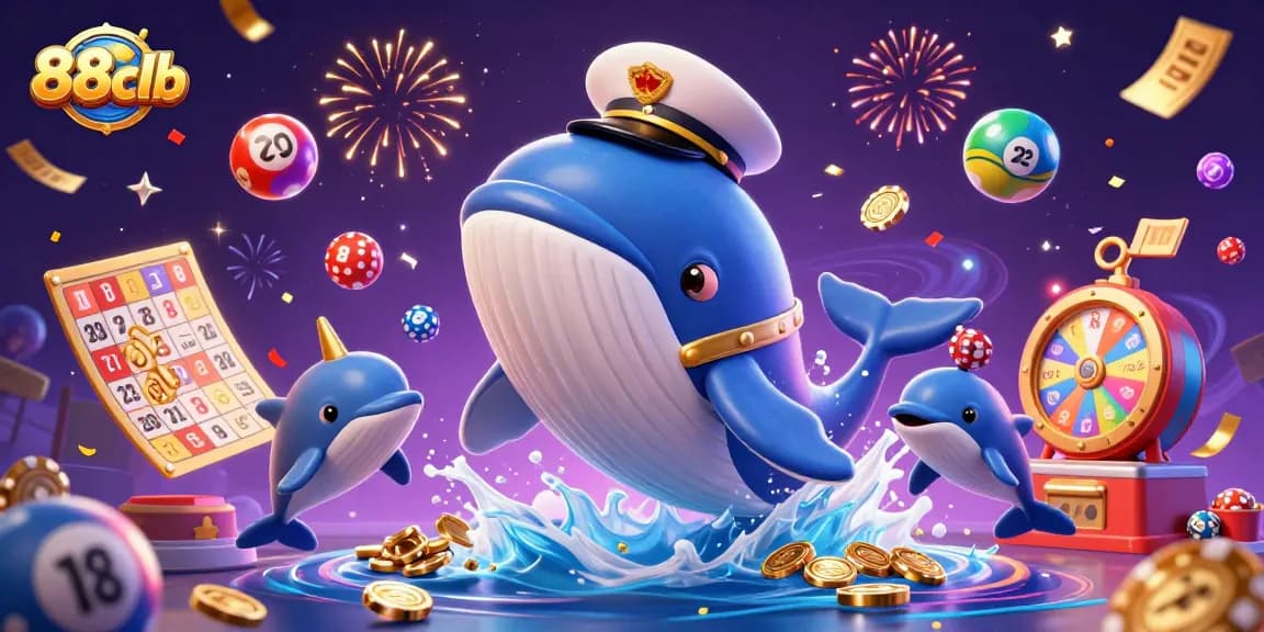 Experience the excitement of 88clb with lively game characters and dynamic casino elements in a vibrant illustration.